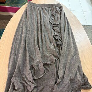 Poof! Maxi Skirt Medium Ruffled Pull On Elastic Waist Gray Cotton Rayon Blend